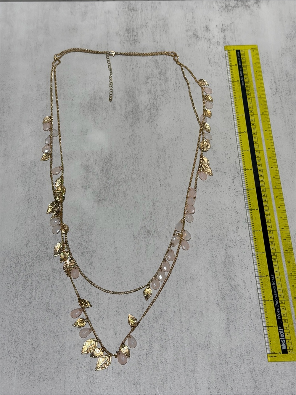 Gold Leaf Multi-Strand Necklace with Blush Pink Teardrops